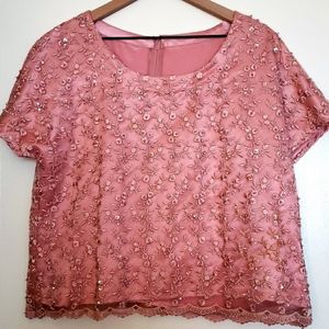 Beaded Lace Boho Blouse - Pink